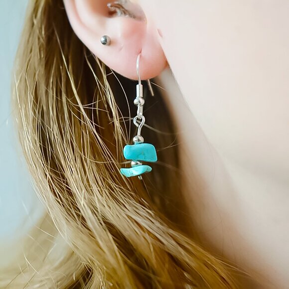 Boho Turquoise Stone Dangle Earrings - Picture 3 of 4